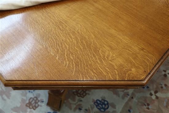 A Victorian Gothic revival golden oak centre table, Diam.4ft 2in. H.2ft 6in.